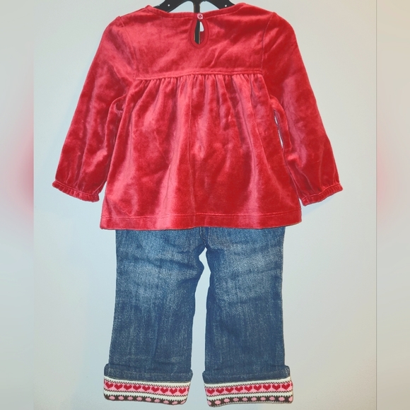 🆕️♥️❄️ Vintage Gymboree Winter Snowflake Outfit Smocked Velour Top Jeans 18-24 - Picture 2 of 10